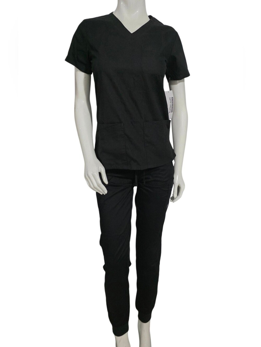 Uniform Advantage Butter Soft Scrub Set Top and Pants Size XXS Black NWT